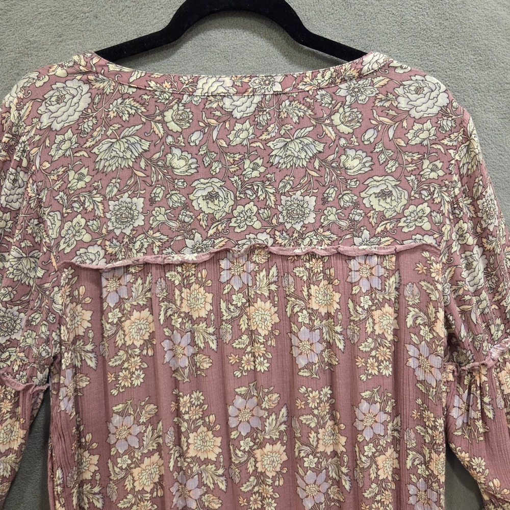 American Eagle Floral Blouse Women's Medium Boho Lace Up Tiered Bell Sleeve - Picture 8 of 15